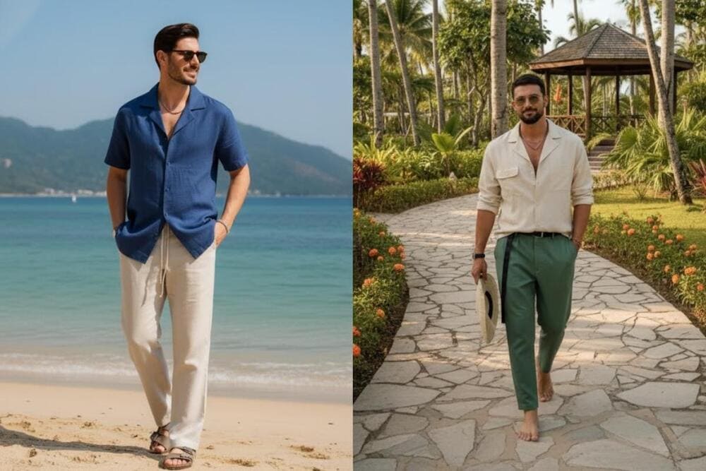 Sơ mi linen mang lại cảm giác vừa trẻ trung vừa thanh lịch khi đi biển.